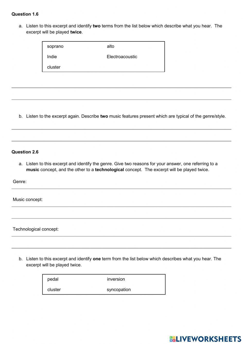 Higher Music Tech questions 1 and 2