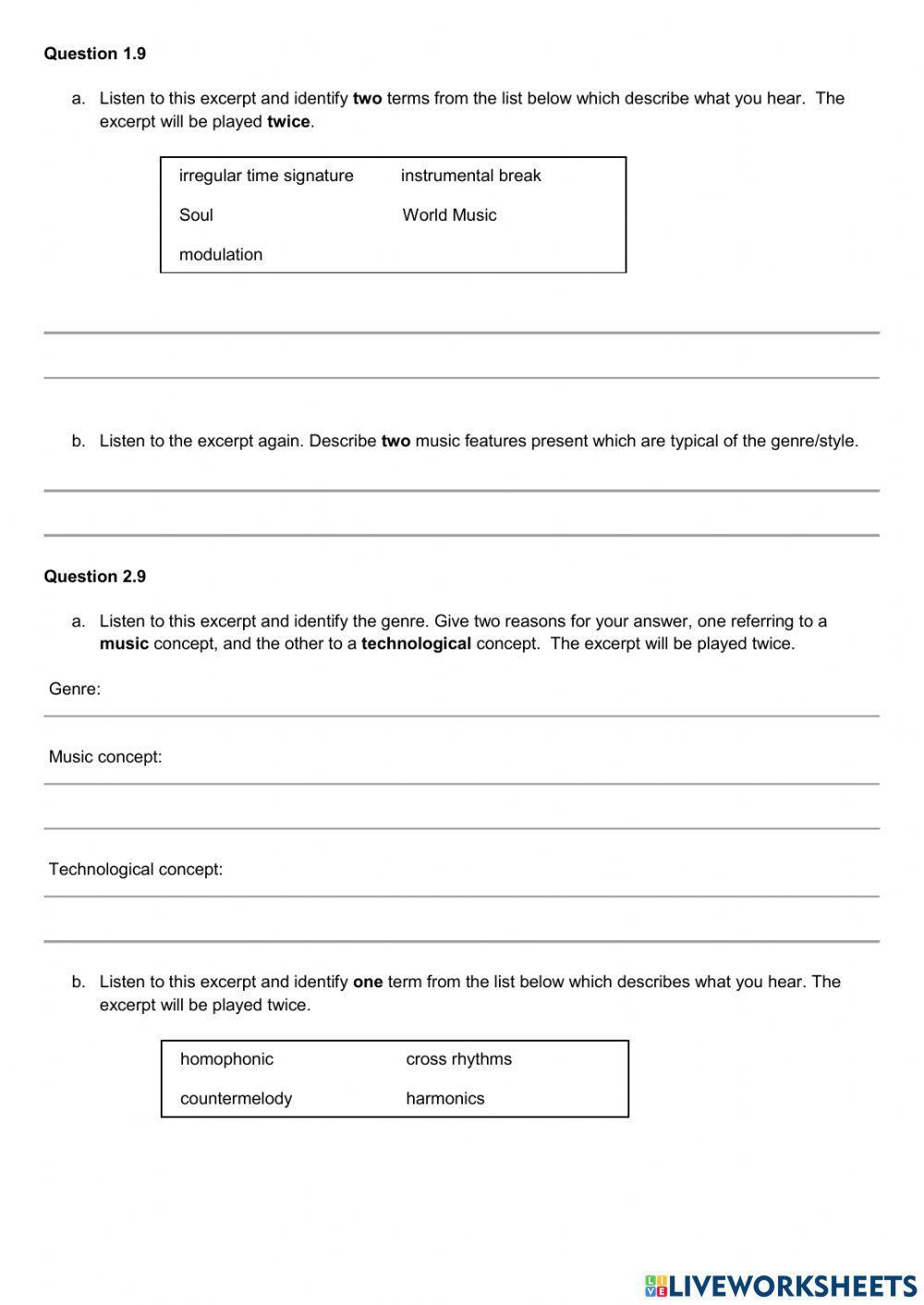 Higher Music Tech questions 1 and 2