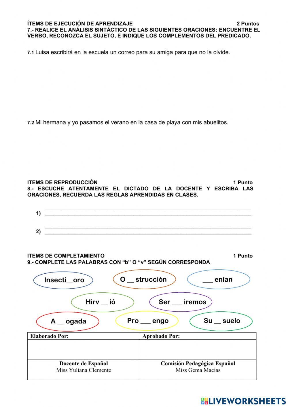 Evaluacion de español - 1er parcial