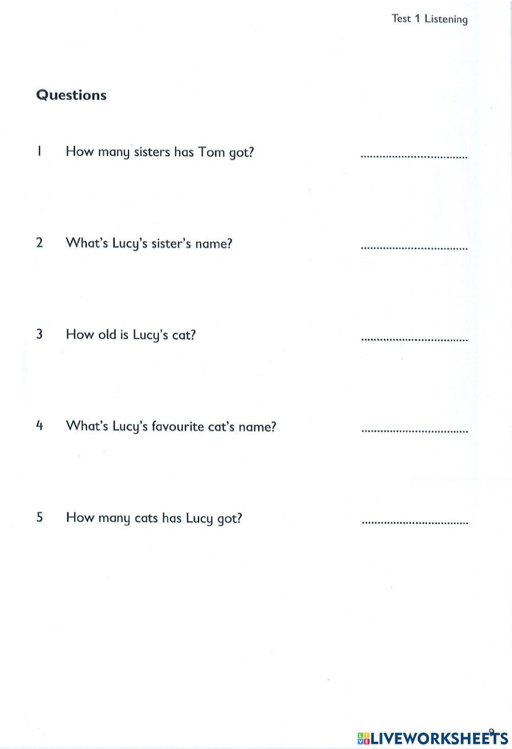 Pre starters test 1 Listening