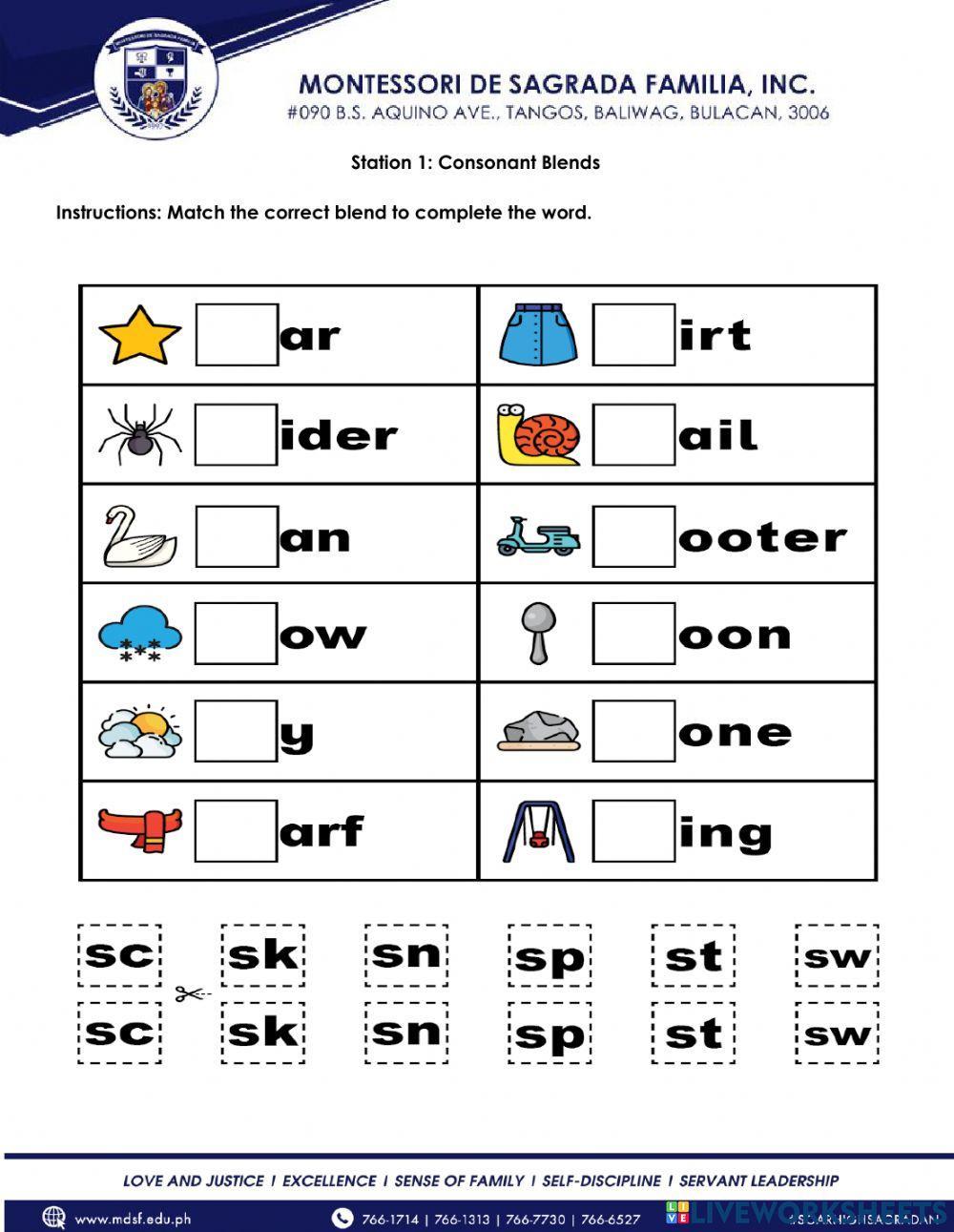 Consonant Blends Matching type