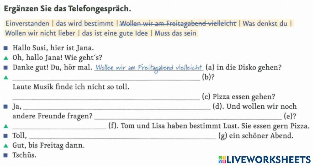 A 2.1. Lektion 5: Dialog ergänzen A 2.1. Lektion 5: Dialog ergänzen