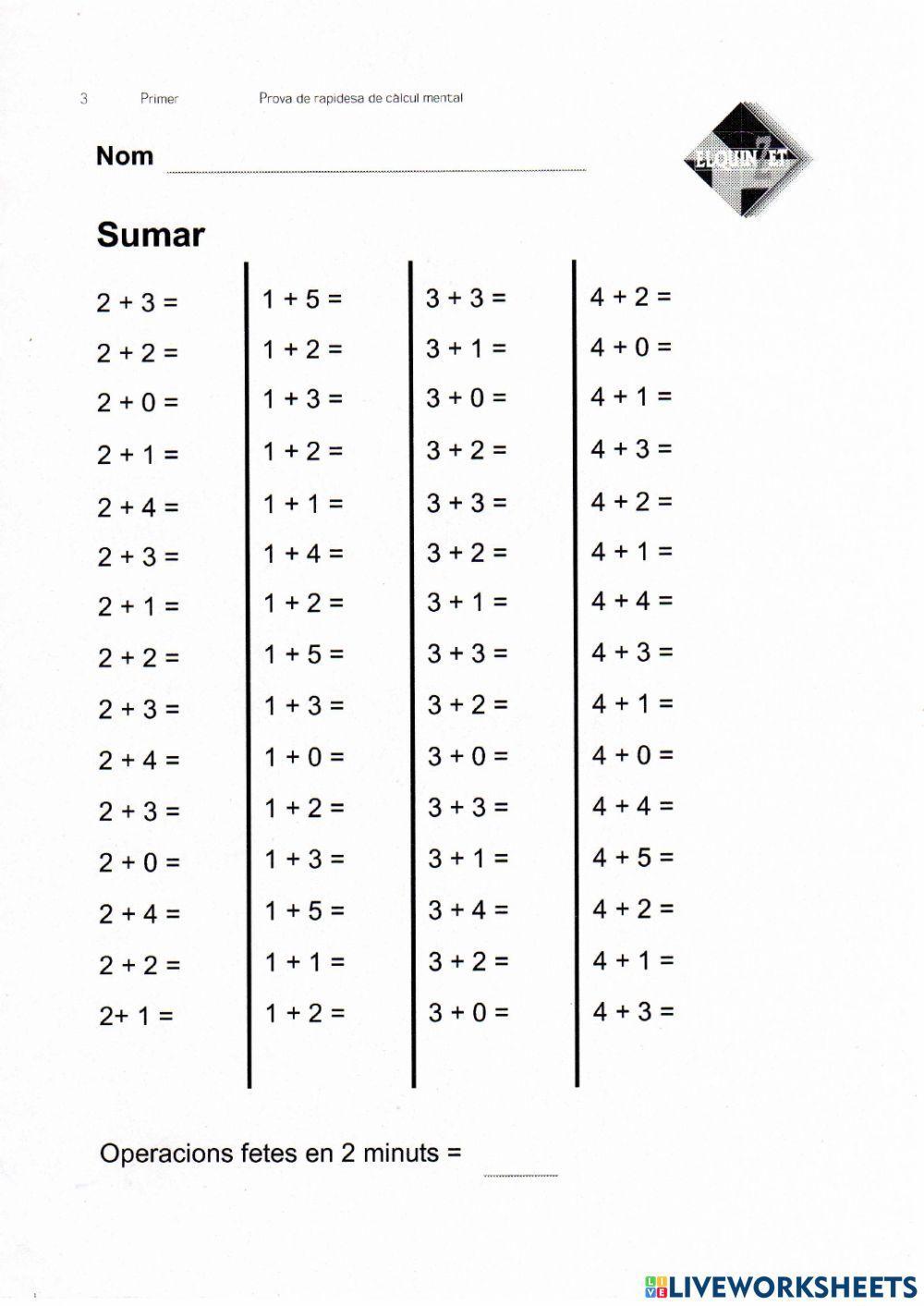 Rapidesa càlcul mental 1r quinzet