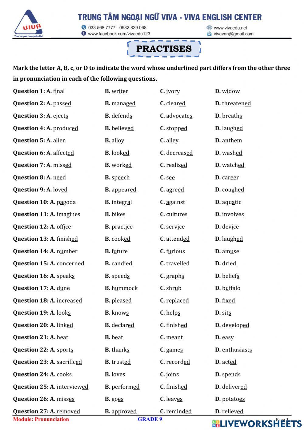 Vào 10- Module: Pronunciation