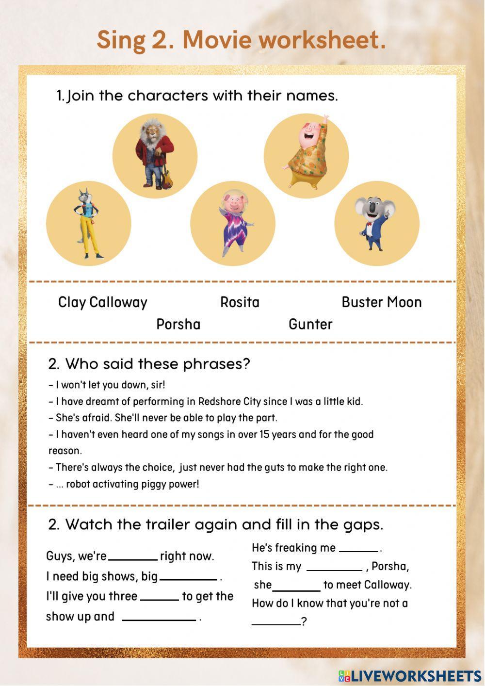 Sing 2: Movie Trailer worksheet