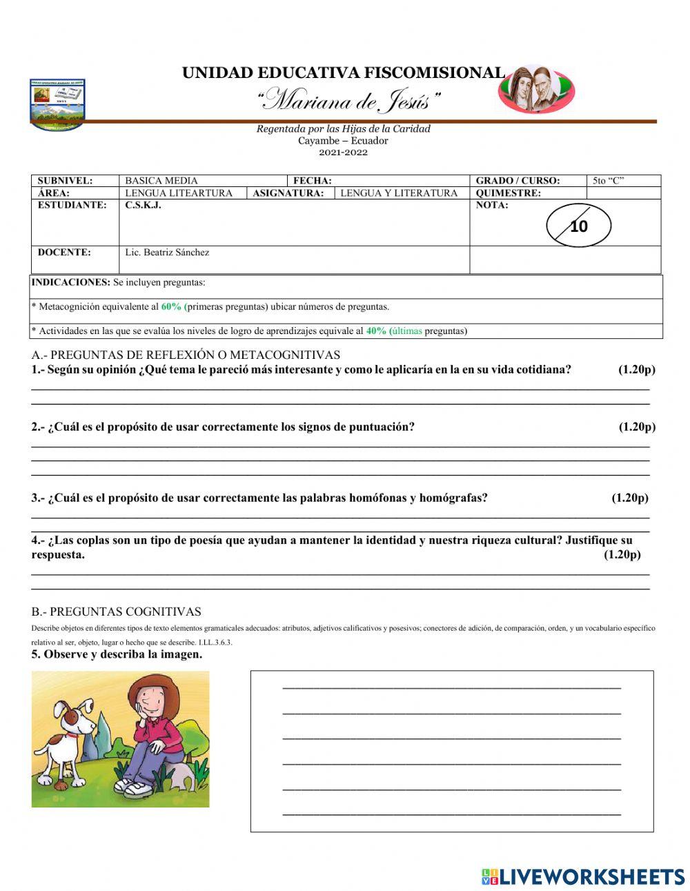 Evaluacion lengua y literatura