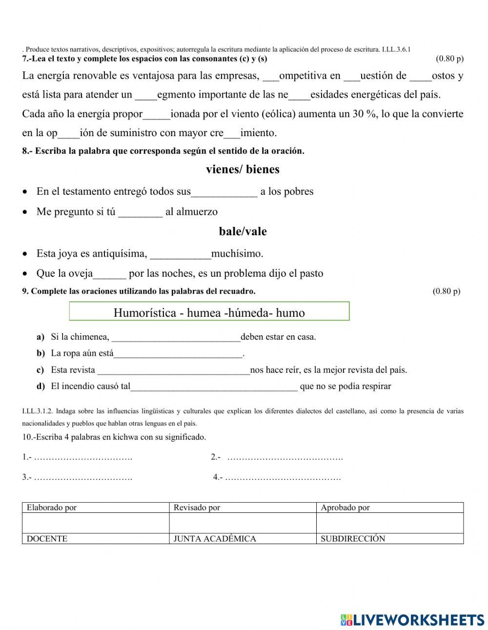 Evaluacion lengua y literatura