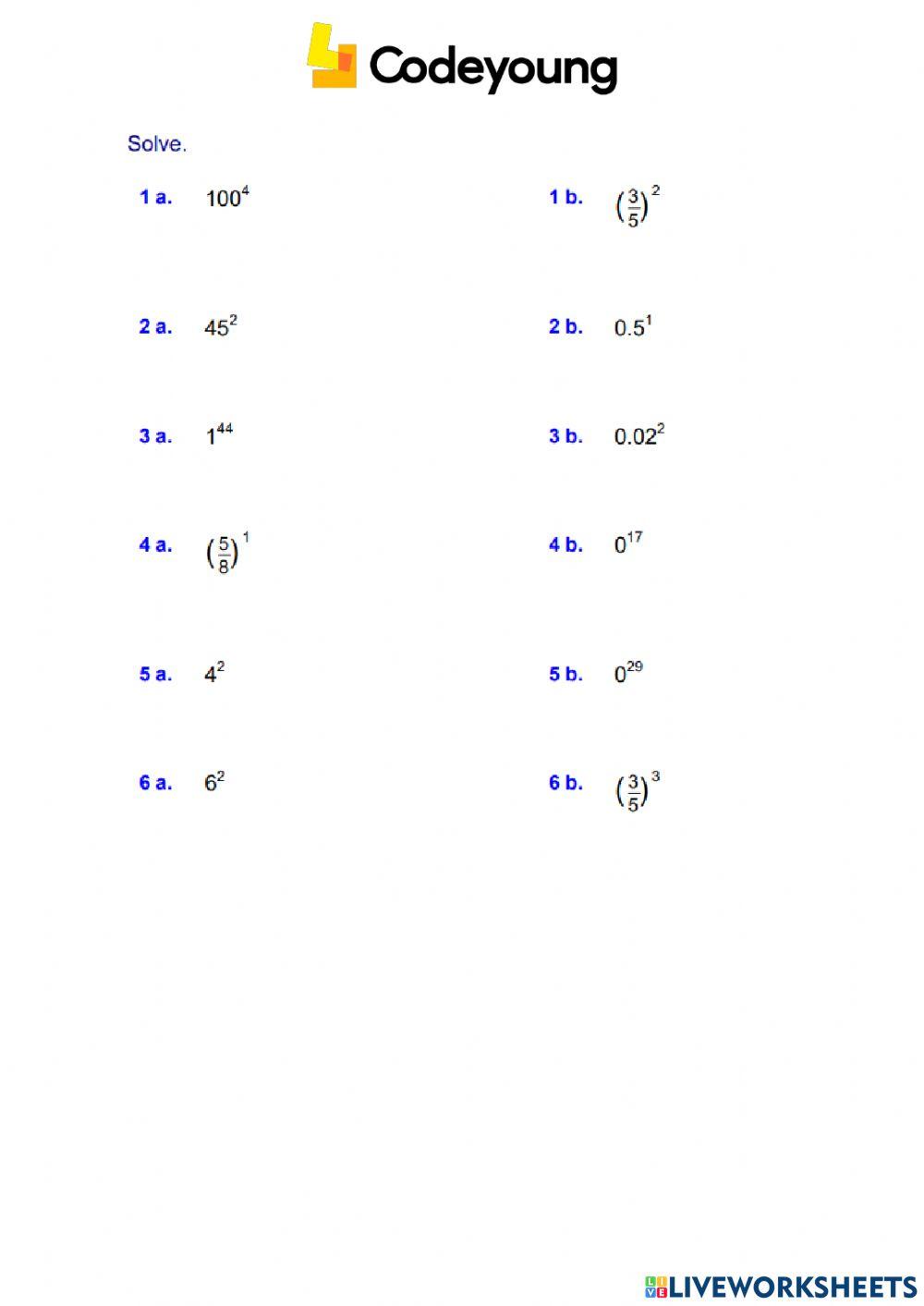 An Introduction to Exponents Concept HW