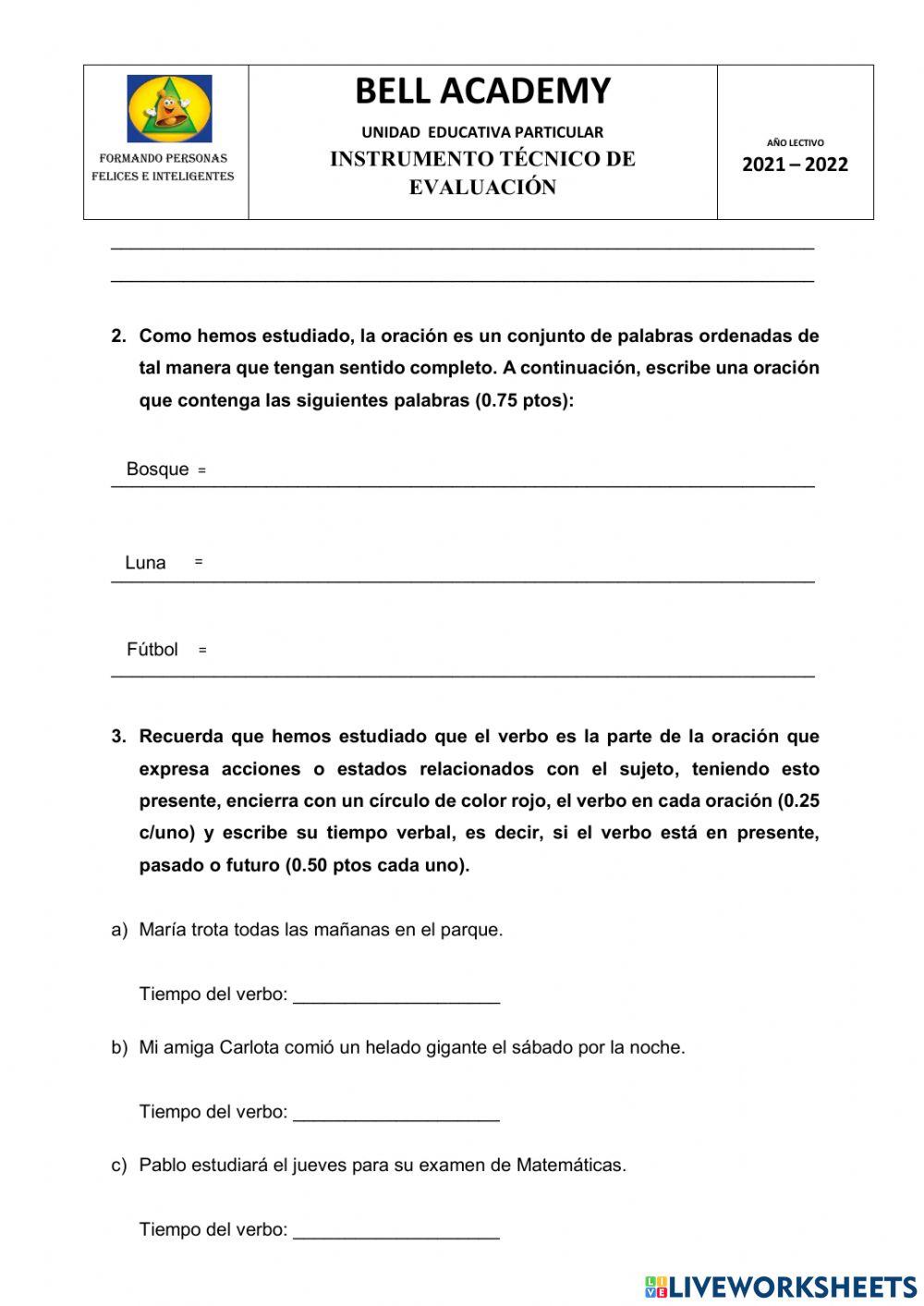 Evaluacion Quimestral lengua y literatura adaptación.