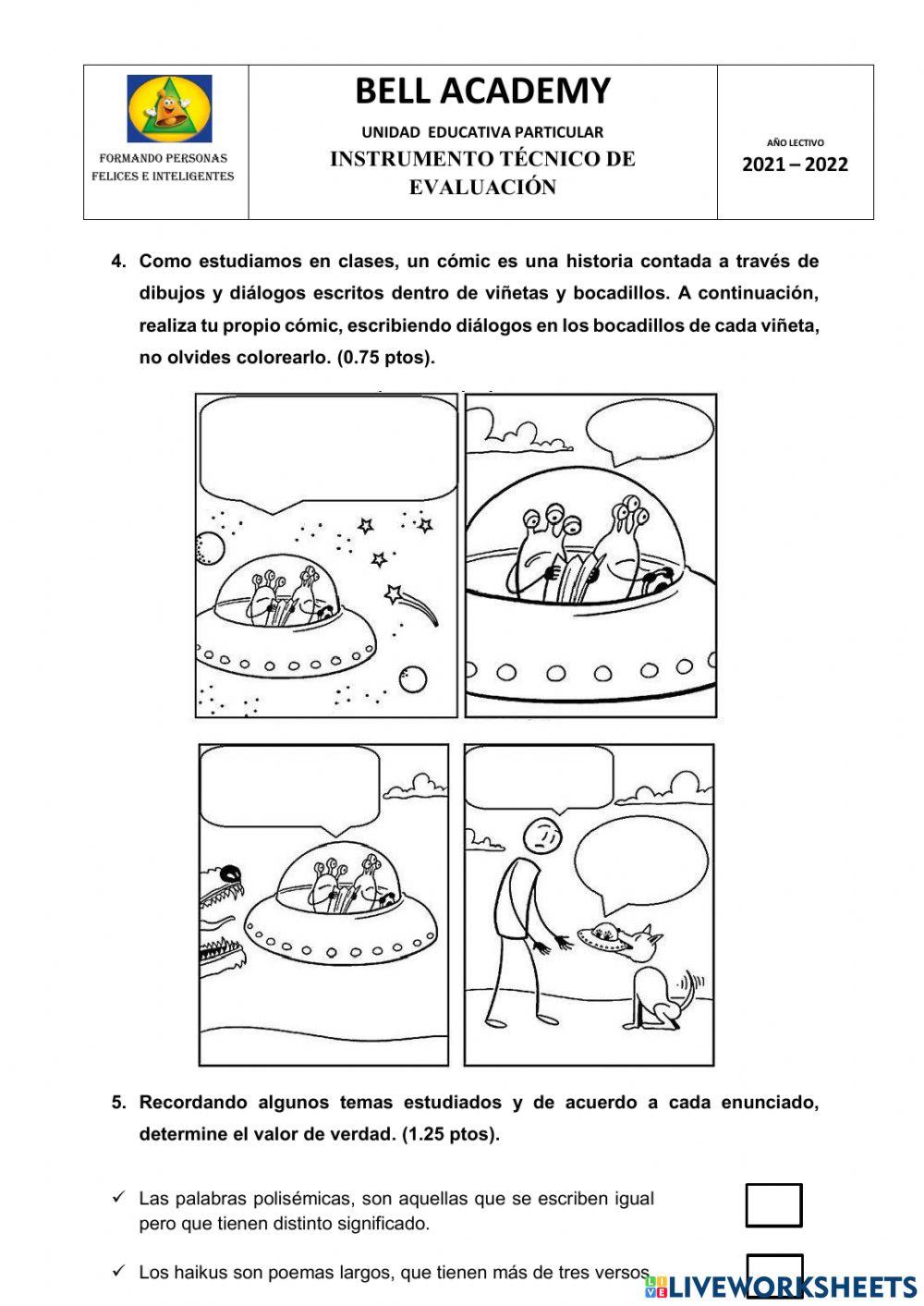 Evaluacion Quimestral lengua y literatura adaptación.