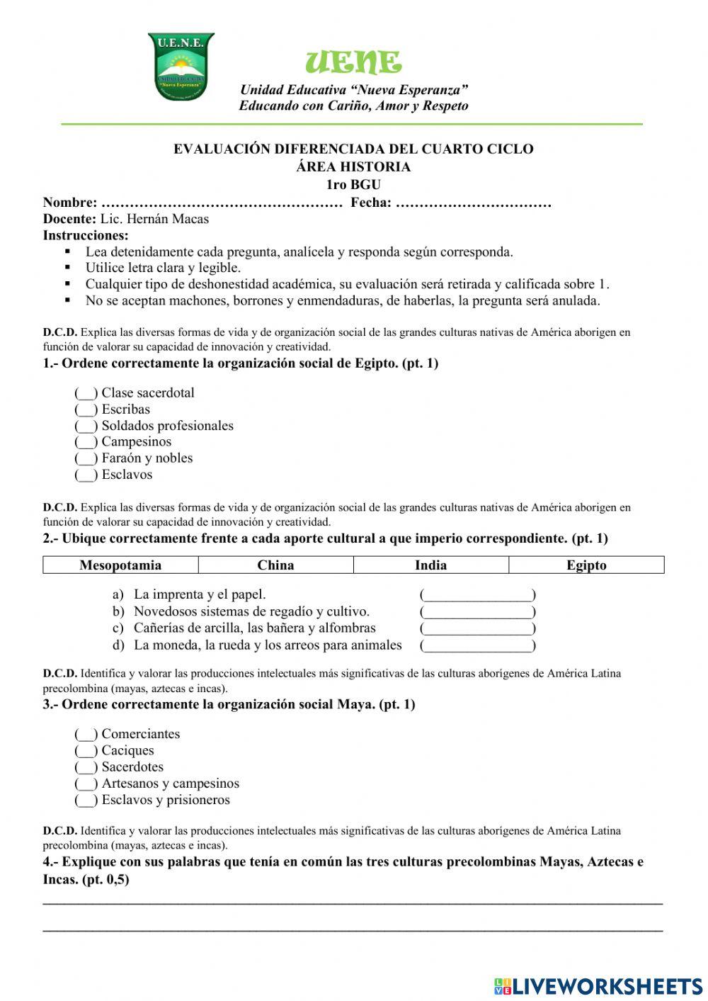 Historia Diferenciada Evaluación ciclo 4
