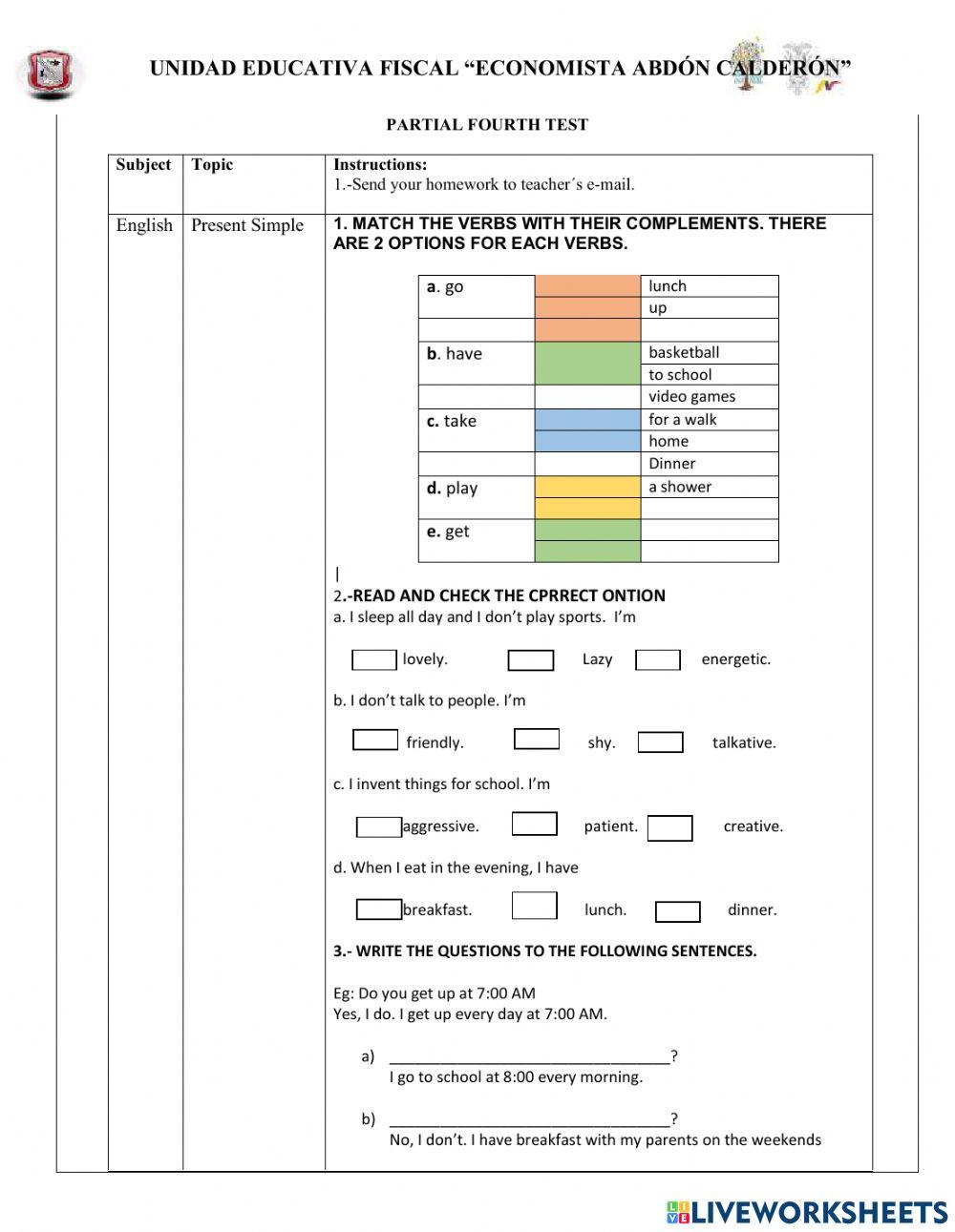 ENGLISH FOURTH PARTIAL TEST 