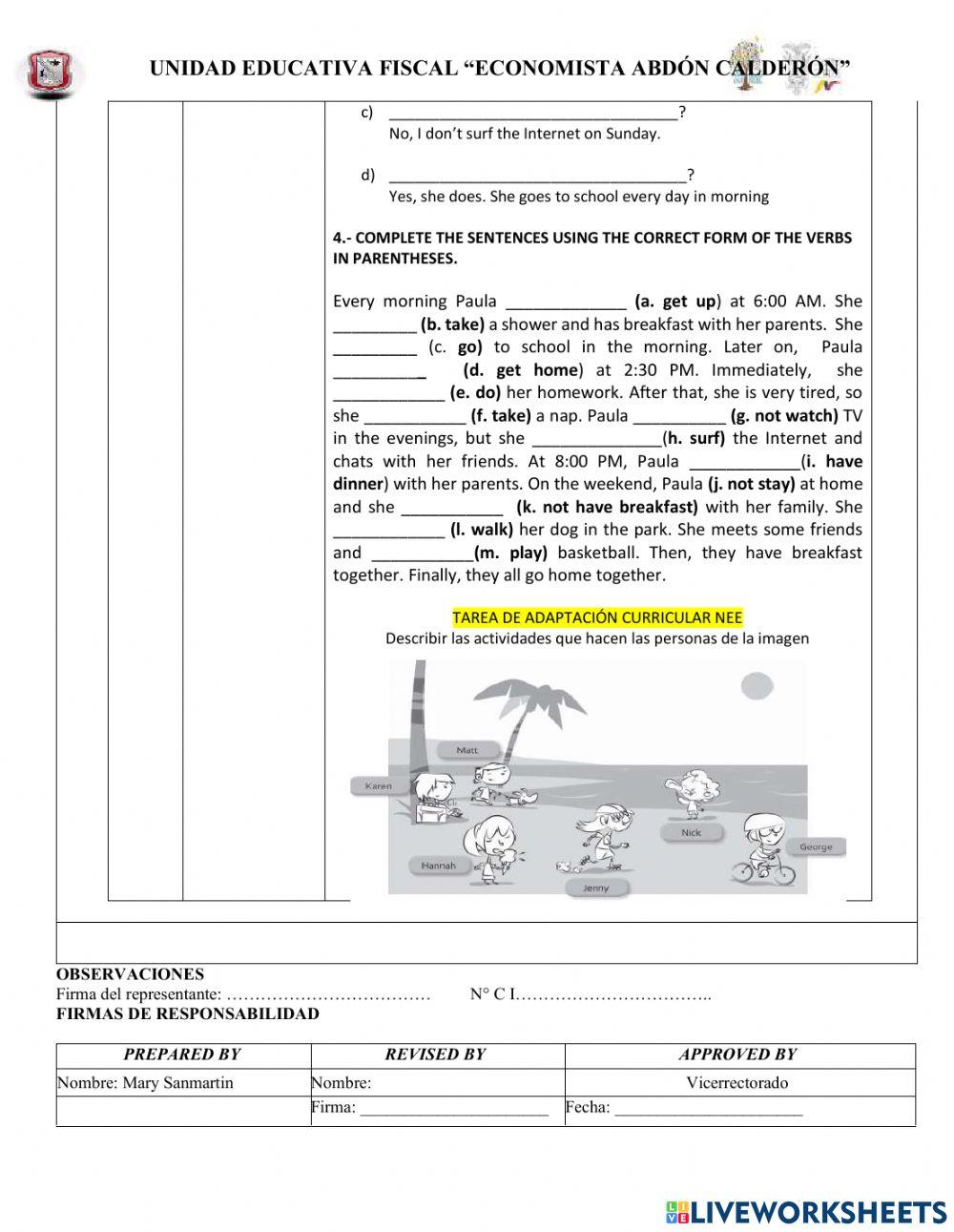 ENGLISH FOURTH PARTIAL TEST 