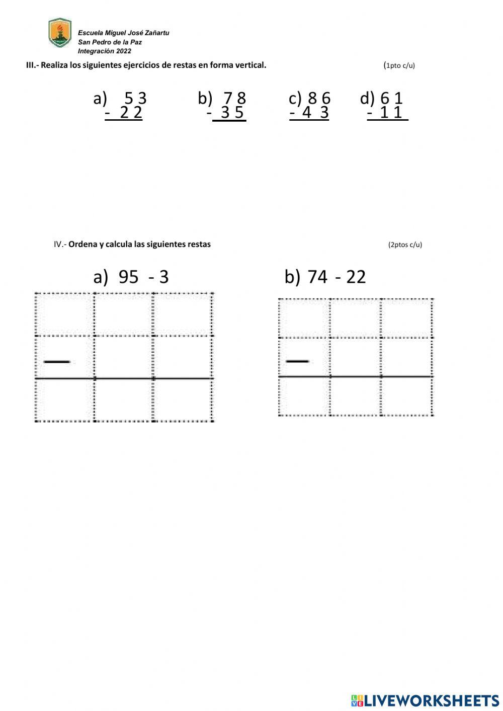 Evaluacion Sumas y Restas 2 Basico
