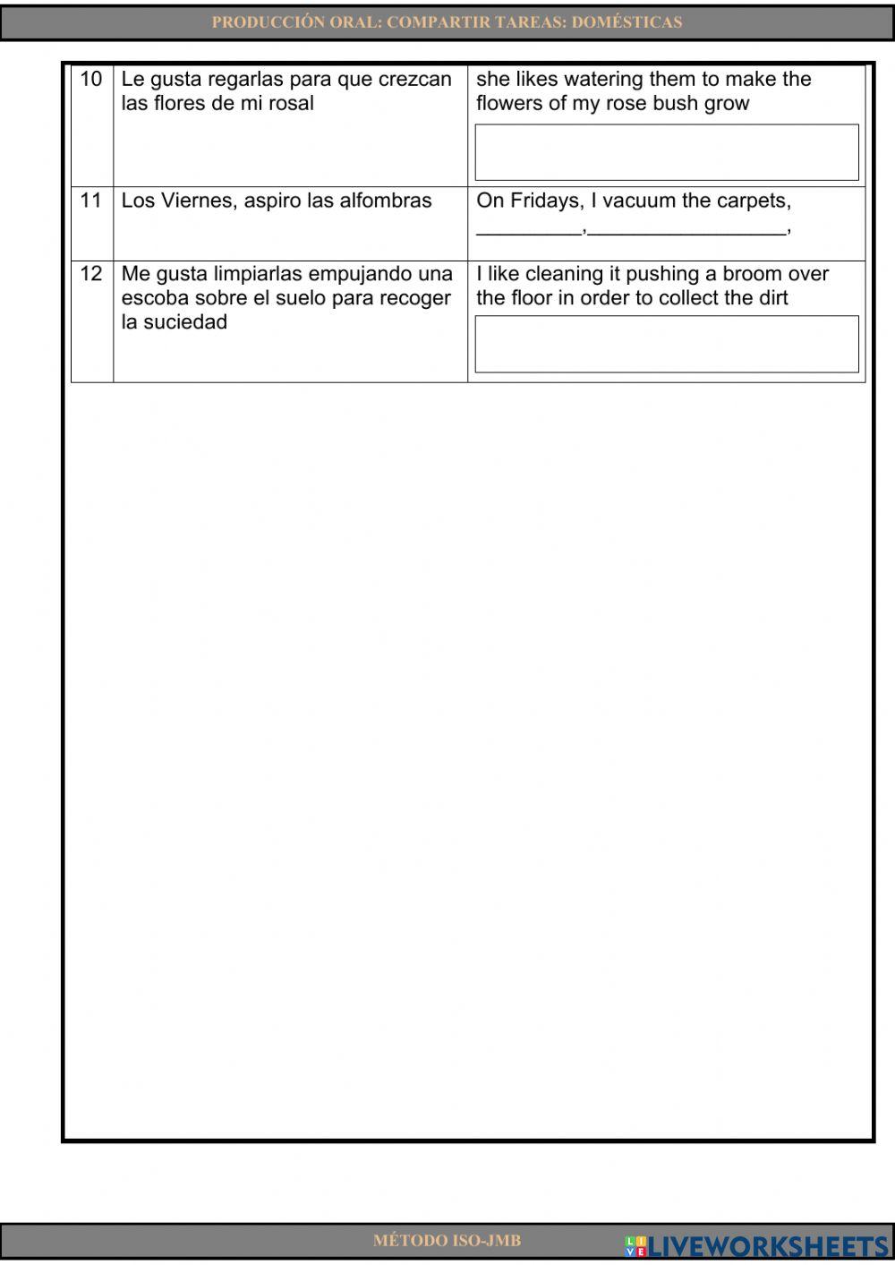 Speaking 8:Compartir tareas: domésticas