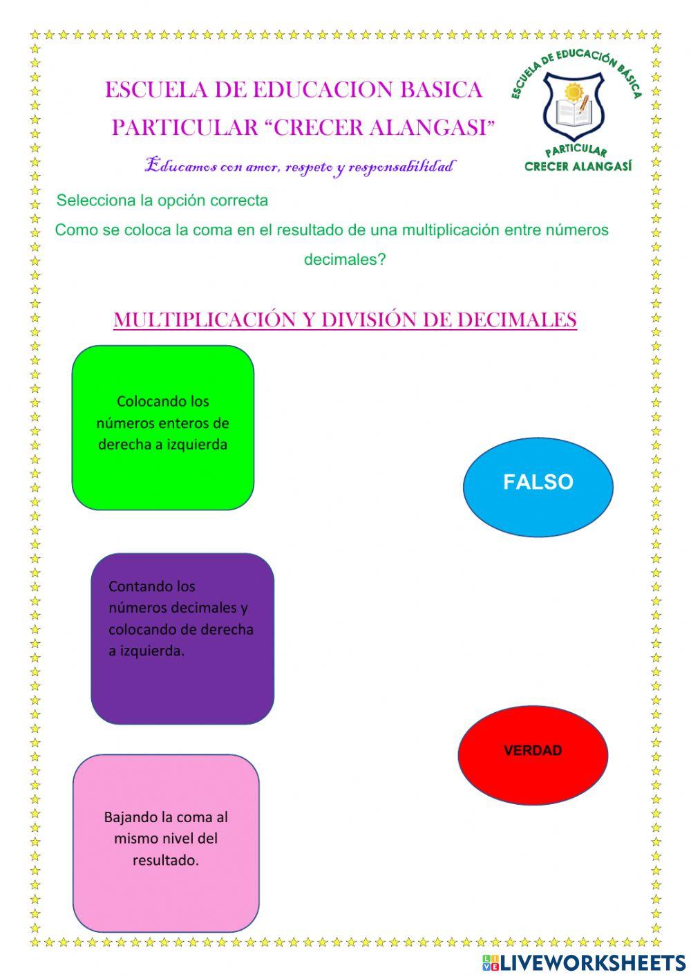 Multiplicación y división de decimales 10,100,1000