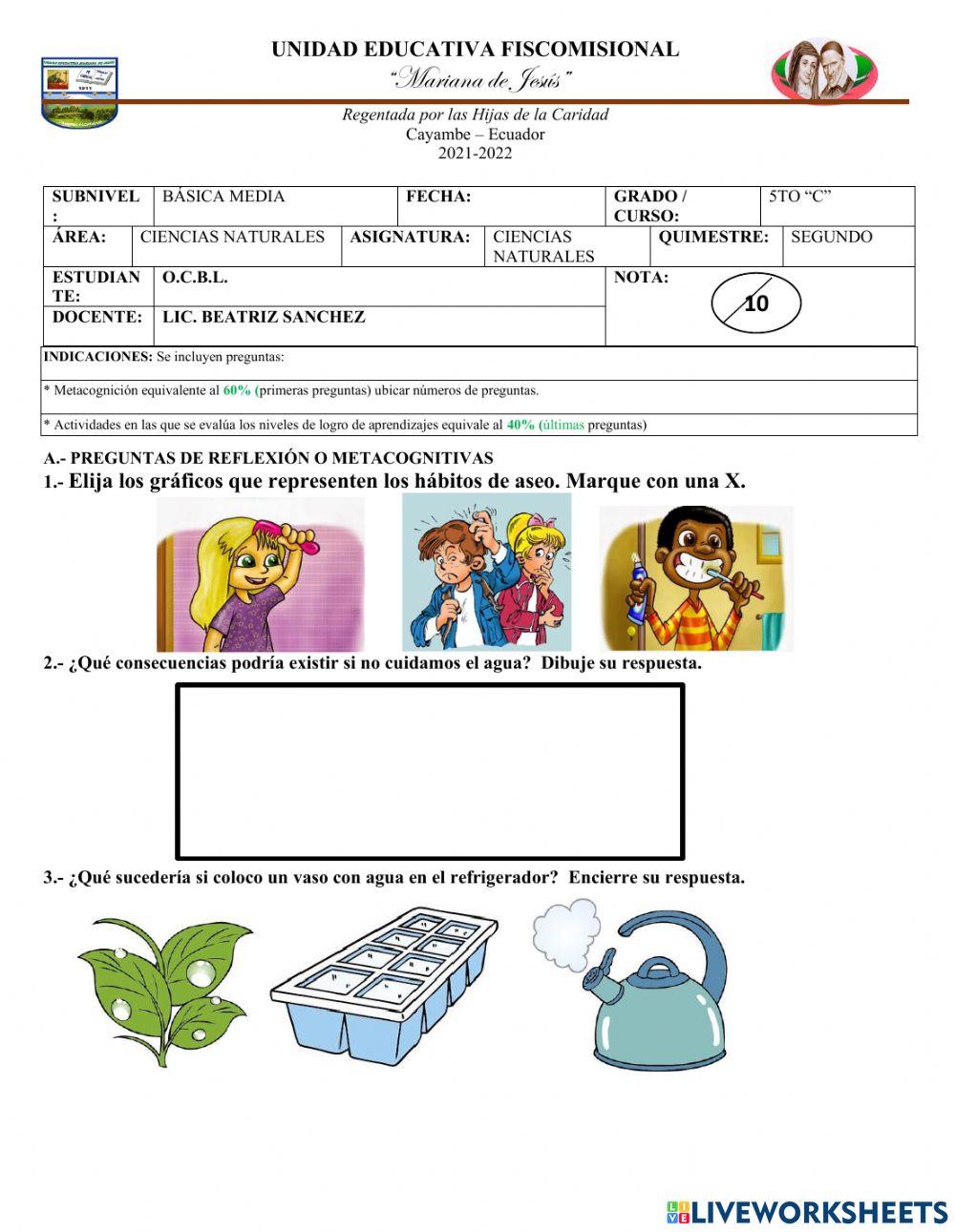 Evaluacion ciencias naturales