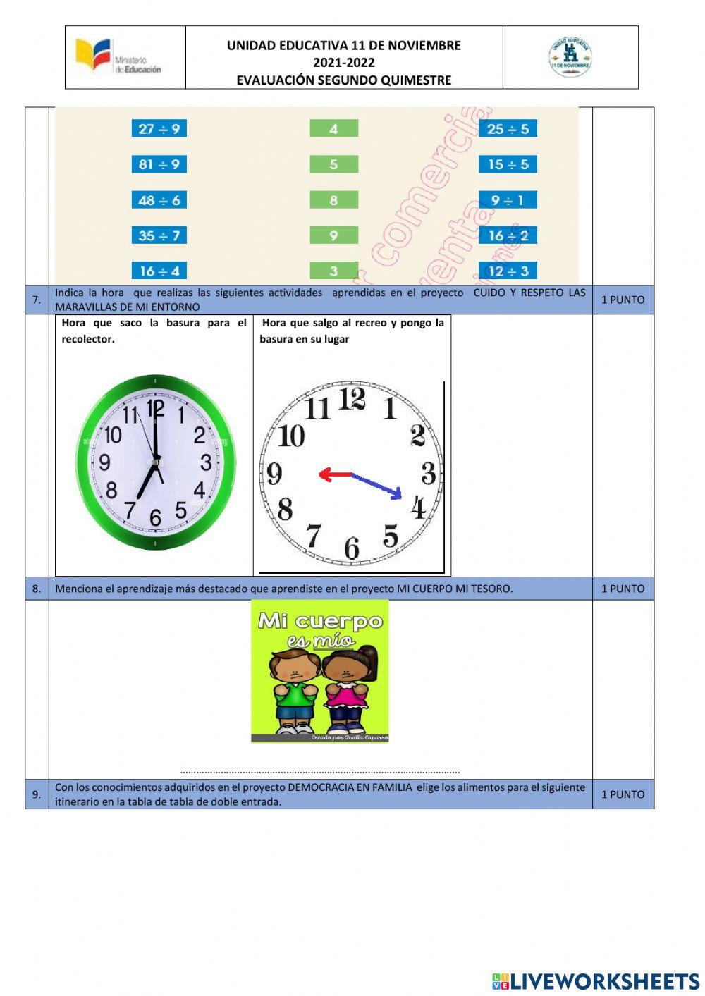 Evaluación 2q matematicas cuarto