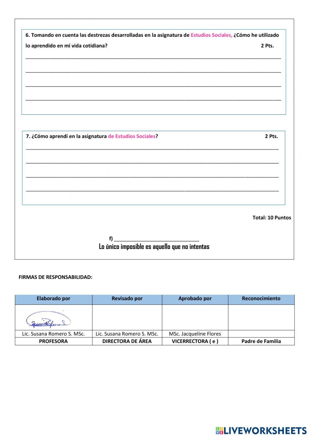 Evaluación EESS II Quimestre 10mo año EGB