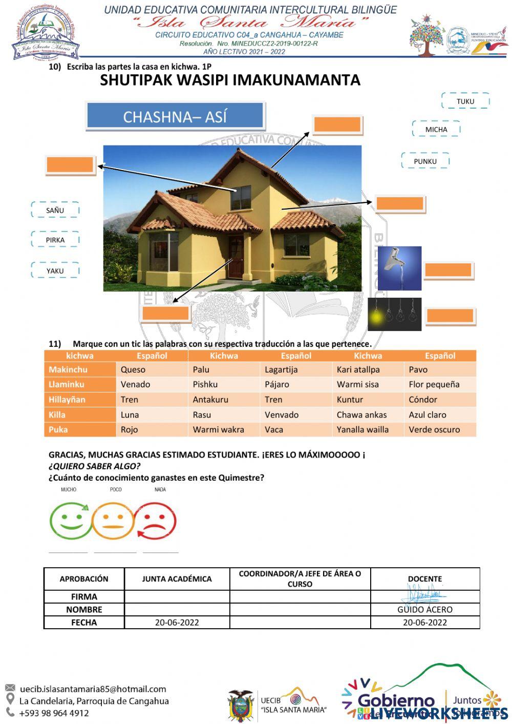 Examen Lengua Kichwa Quinto Año