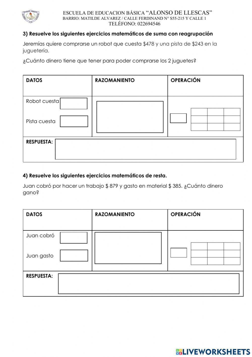 Examen quimestral de matemática