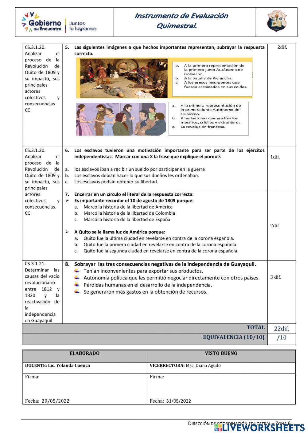 Examen quimestral EESS
