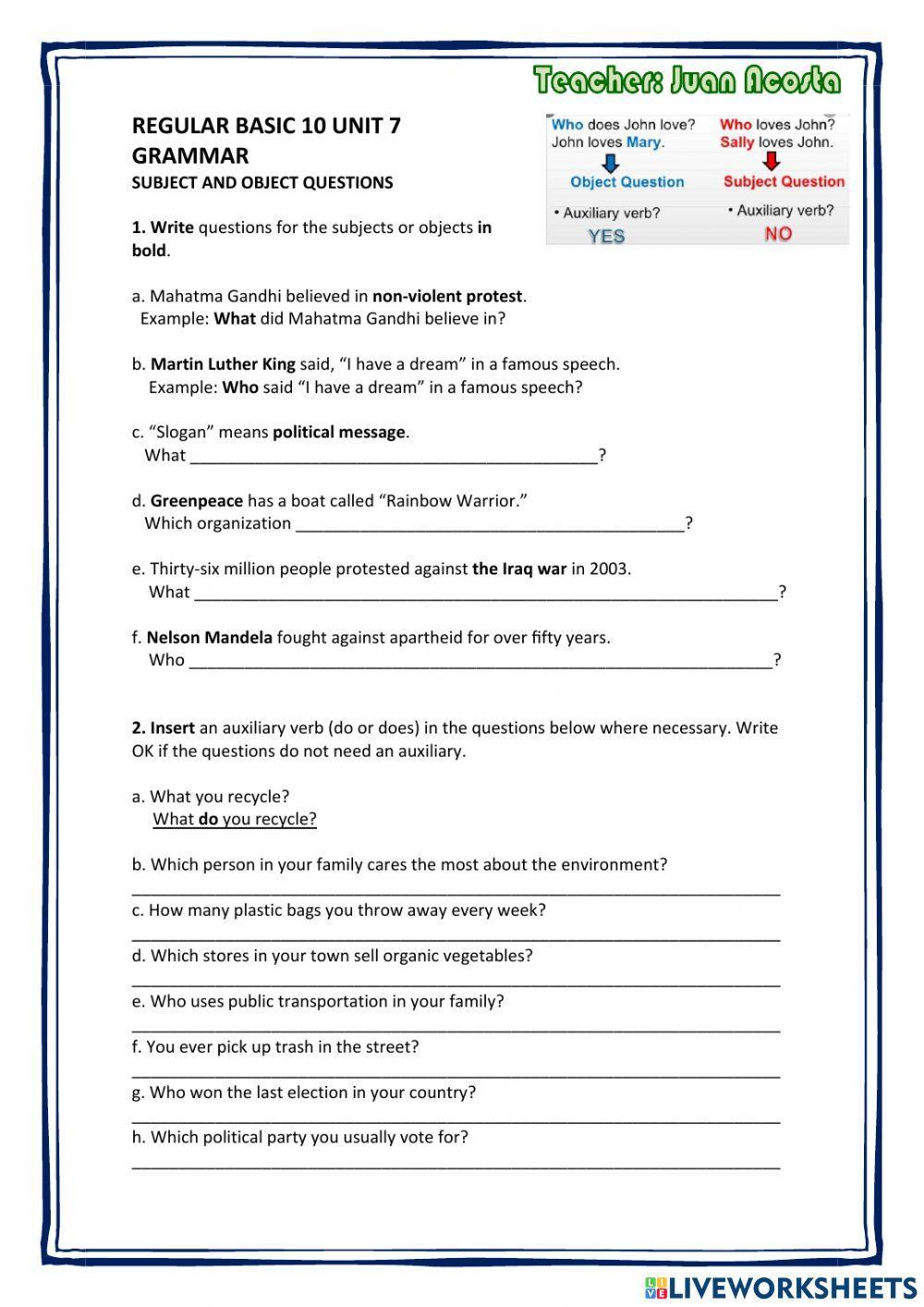 Subject and object questions