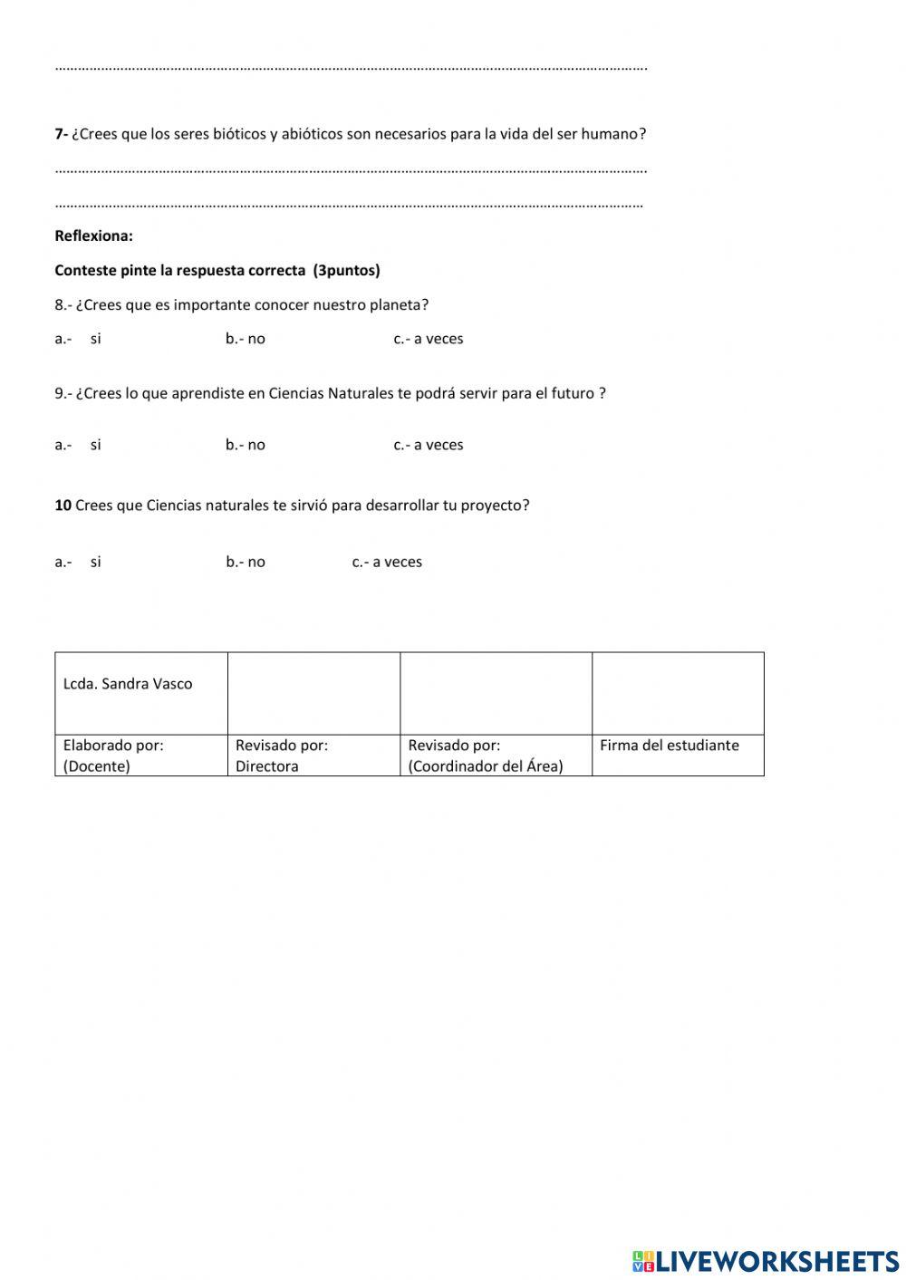 Evaluación Ciencias Naturales
