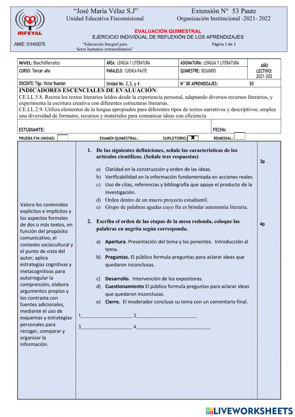 Examen de supletorio de tercero