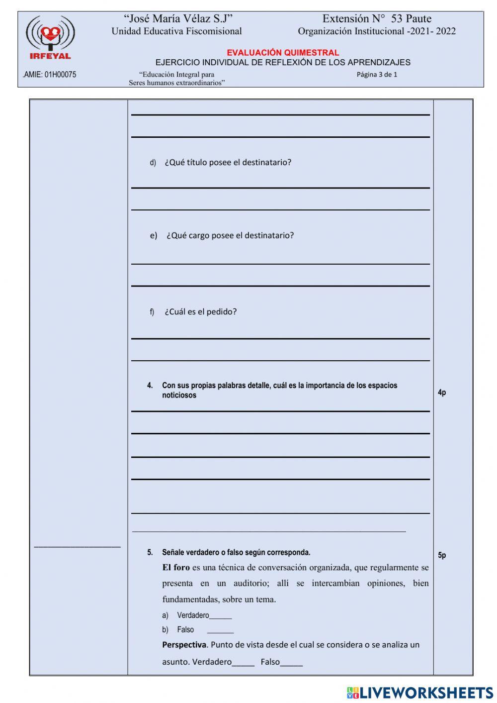 Examen de supletorio de tercero