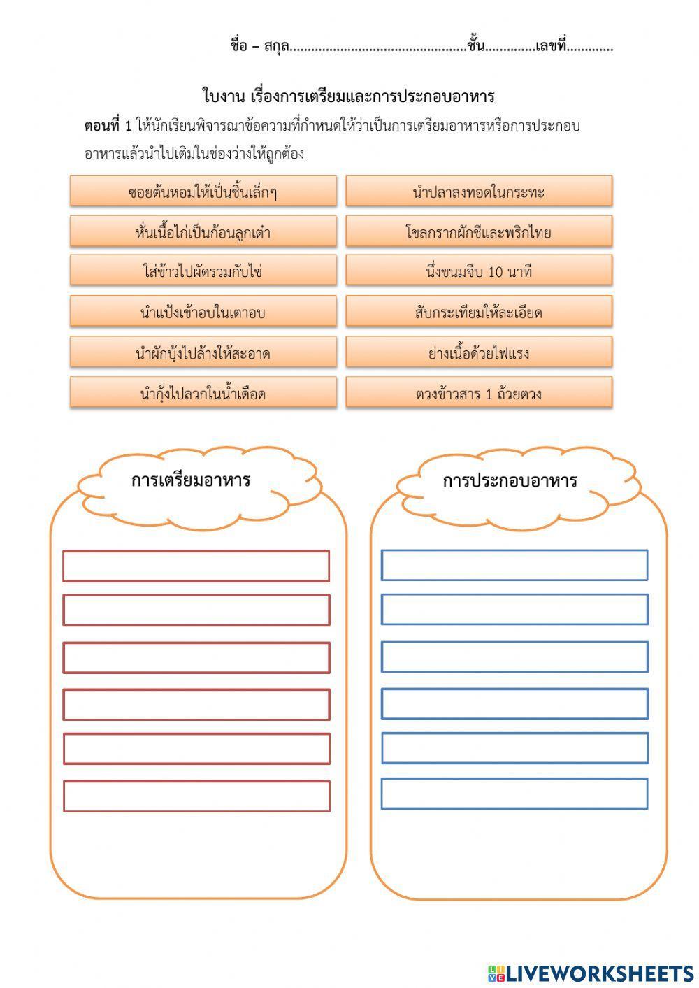 การเตรียมและการประกอบอาหาร