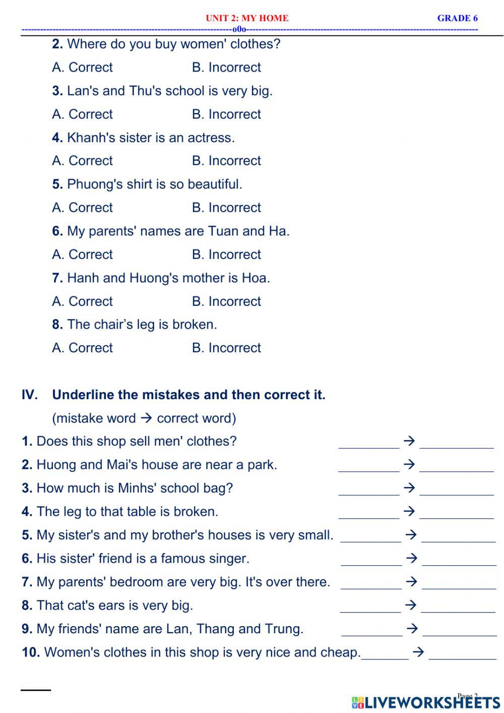 English 6.1 - unit 2 - grammar - Possessive: 's