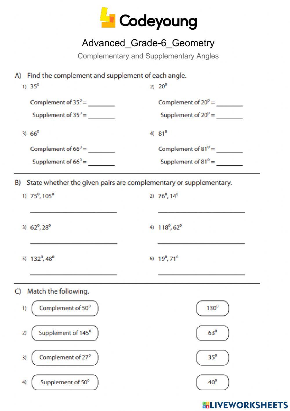 Complementary and Supplementary Angles  advanced