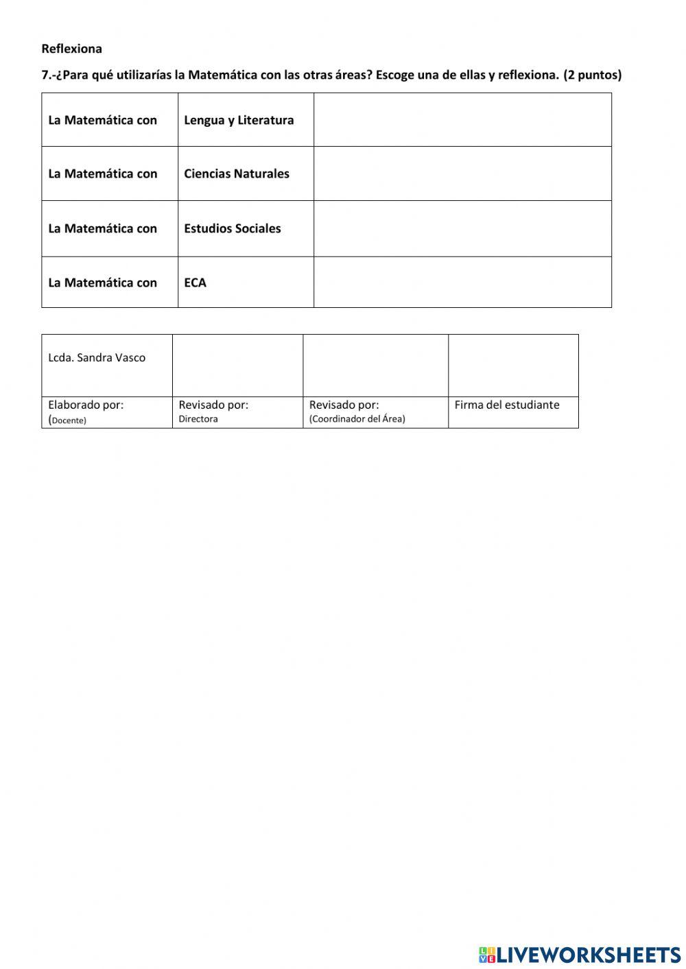 Evaluación de matemática