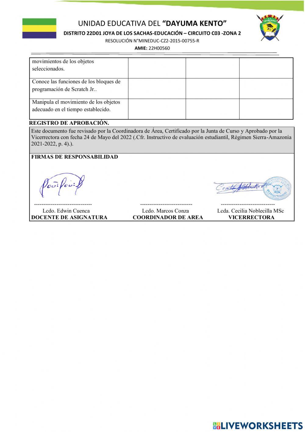Evaluación quimestral con reflexión metacognitiva