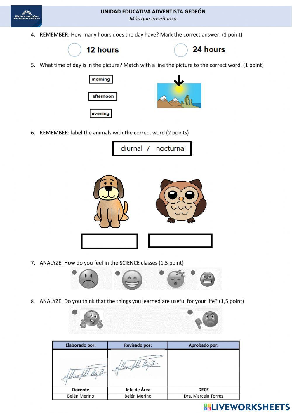 Examen quimestral 2DO SCIENCE aci 2