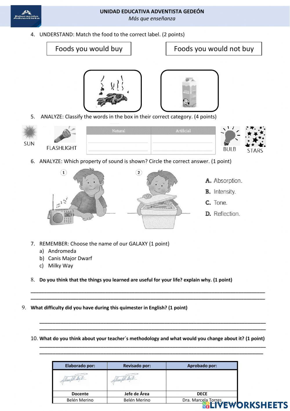 Examen quimestre 2 - 4to - science - aci2