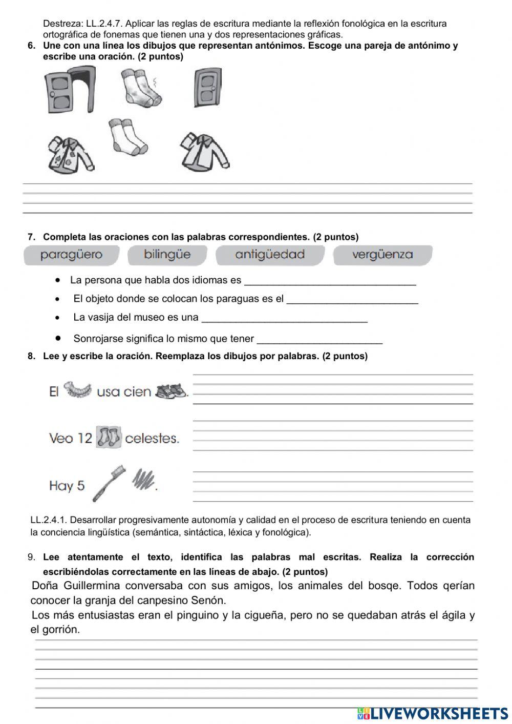 Examen lenguaje segundo quimestre