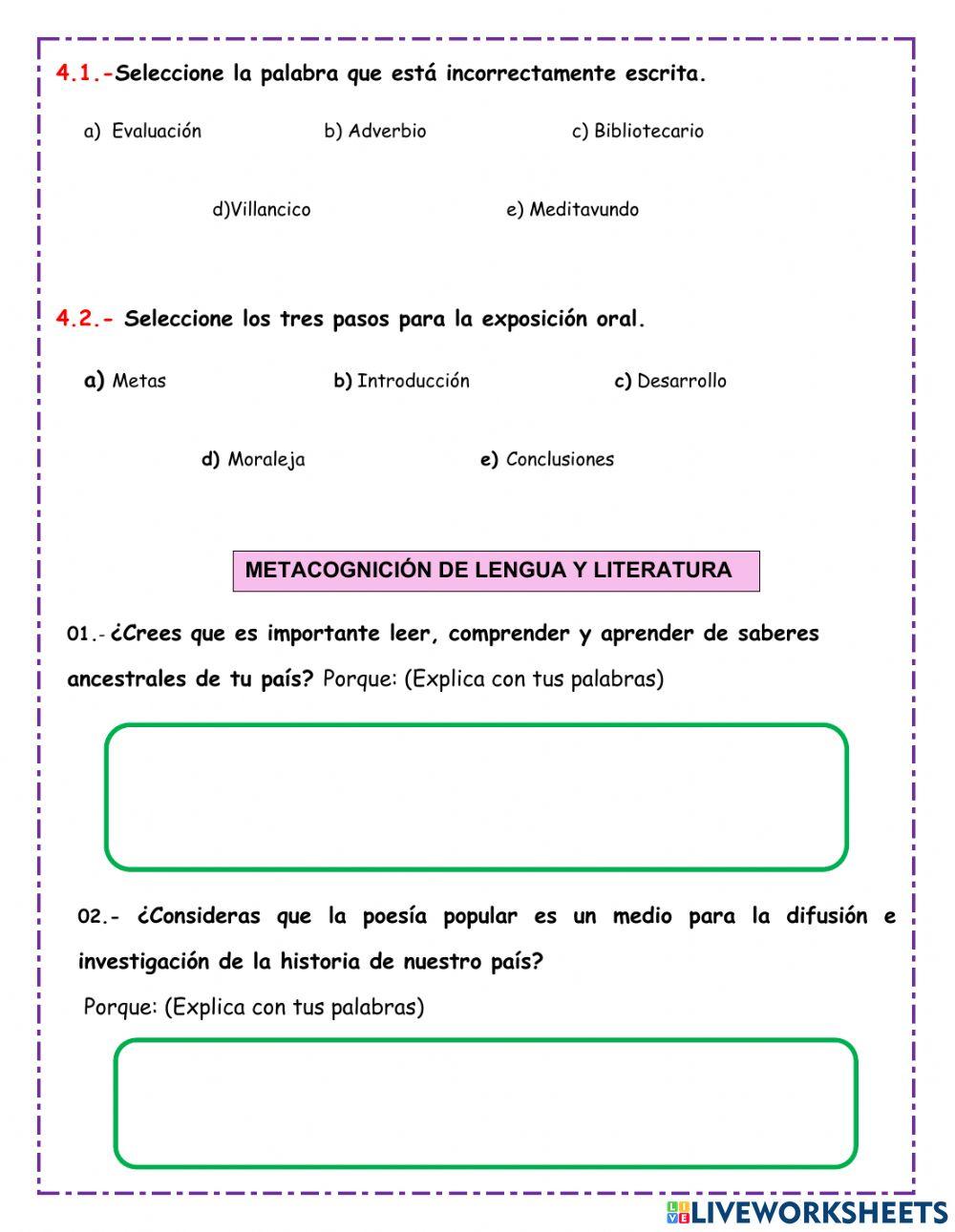 Evaluacion de lengua y literatura