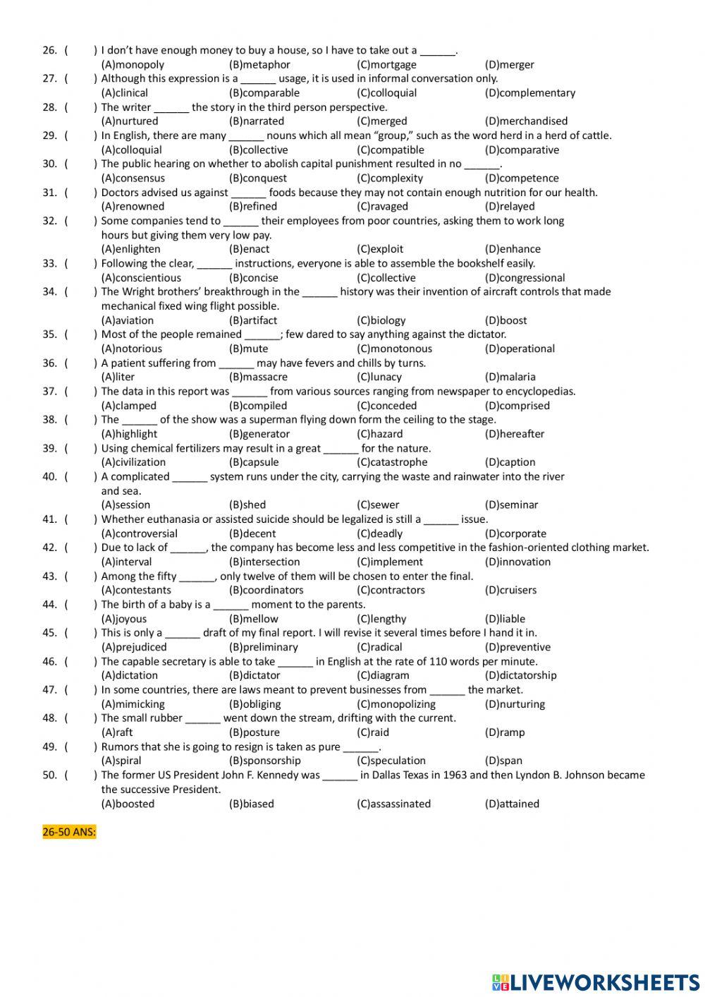 新Vocabulary 題庫-學生卷-2: 1-100