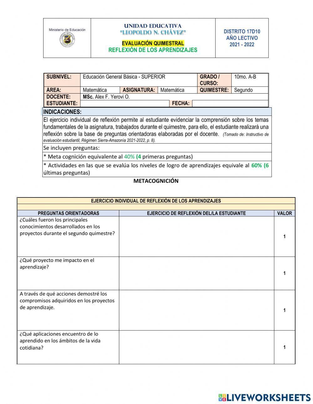 Examen 2q matemática 10º