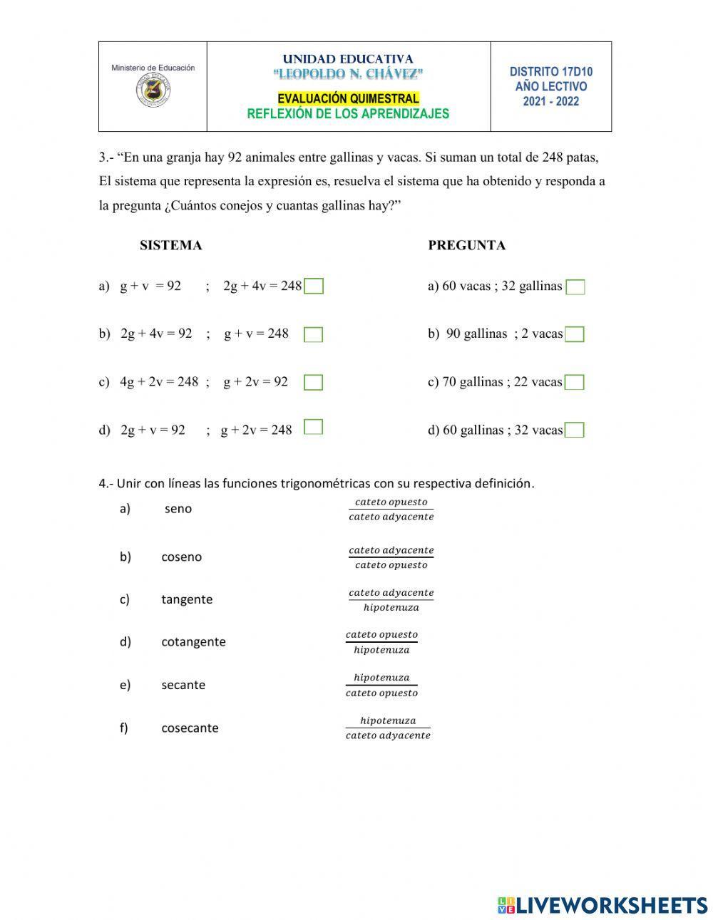 Examen 2q matemática 10º