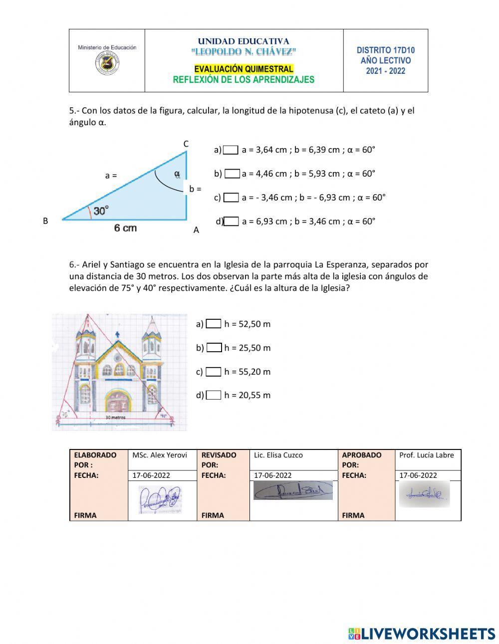 Examen 2q matemática 10º