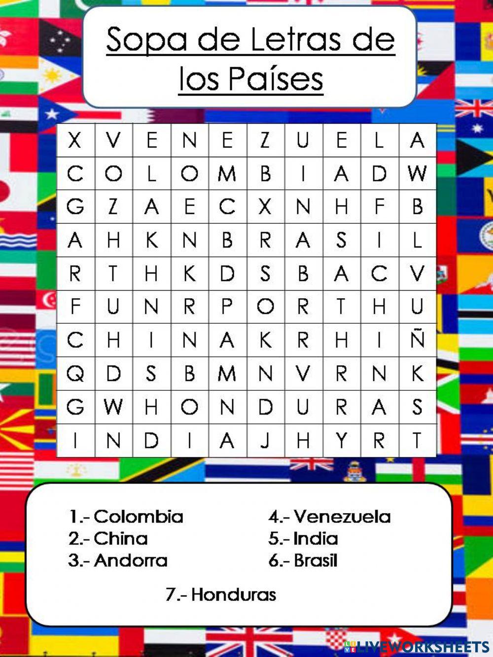 Sopa de Letras de los Países