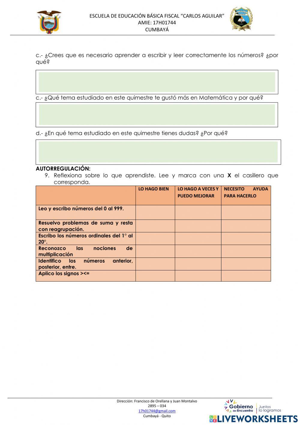 Evaluación Segundo Quimestre Matemática