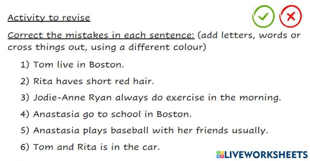 Activity to revise present simple Activity to revise present simple