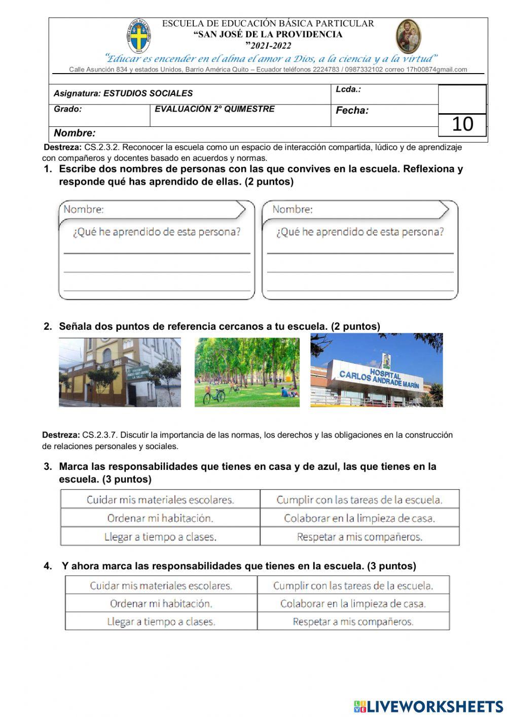Examen segundo quimestre estudios sociales