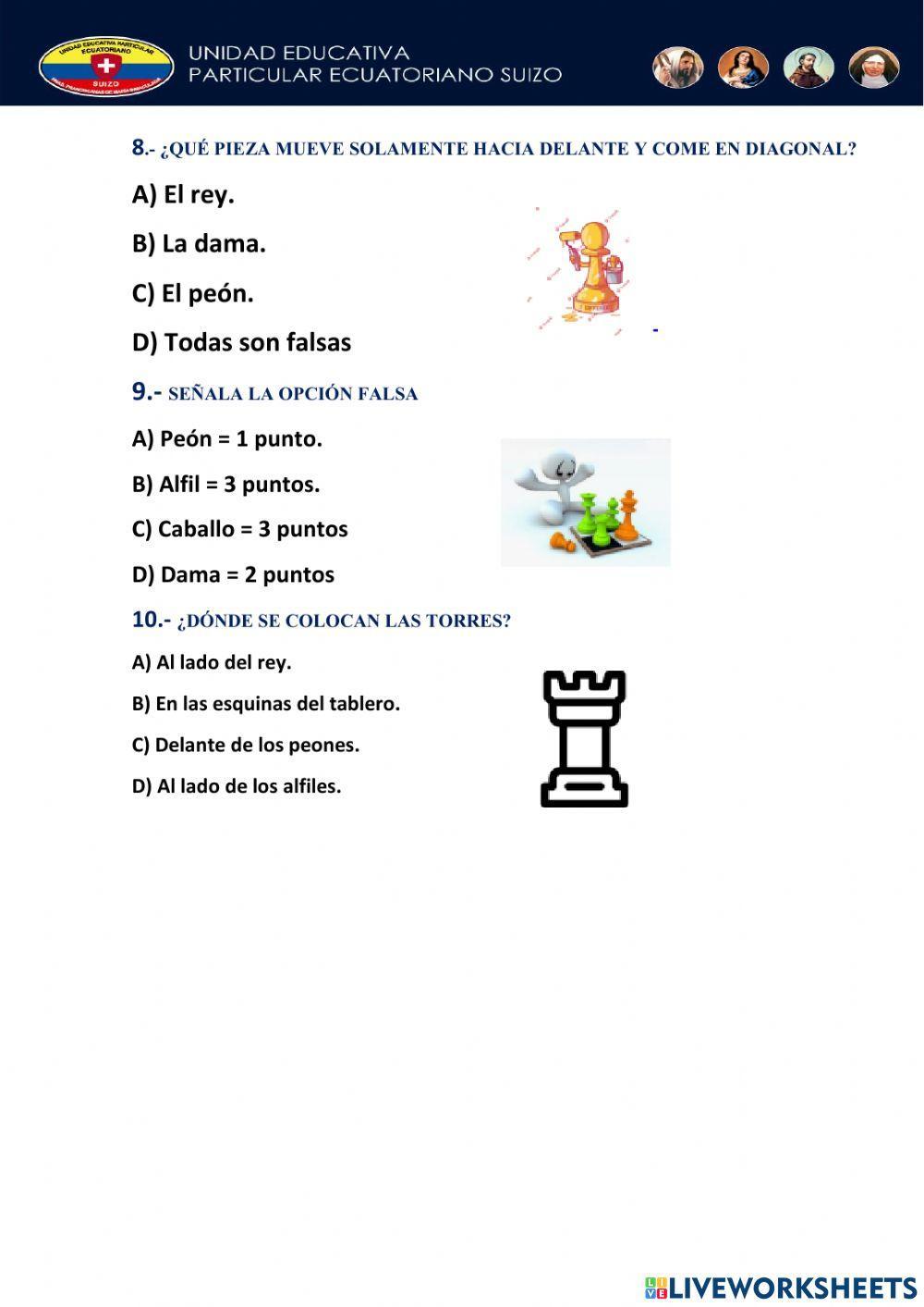 Evaluación II quimestre ajedrez