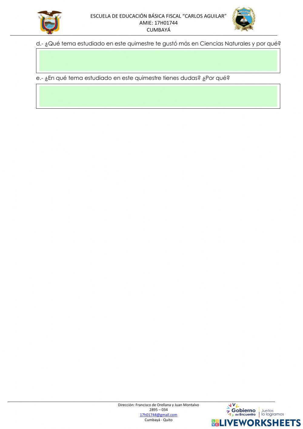 Evaluación segundo quimestre ciencia naturales