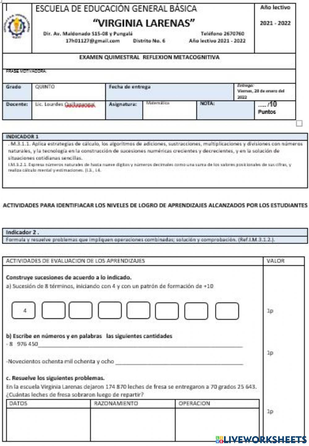 Examen de matematica vl